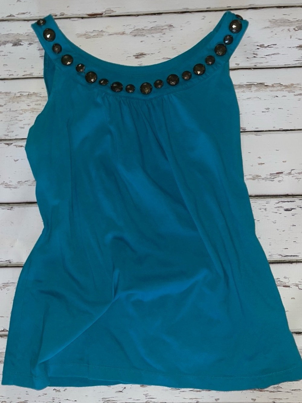Kim Rogers Teal Beaded Scoop Neck Tank